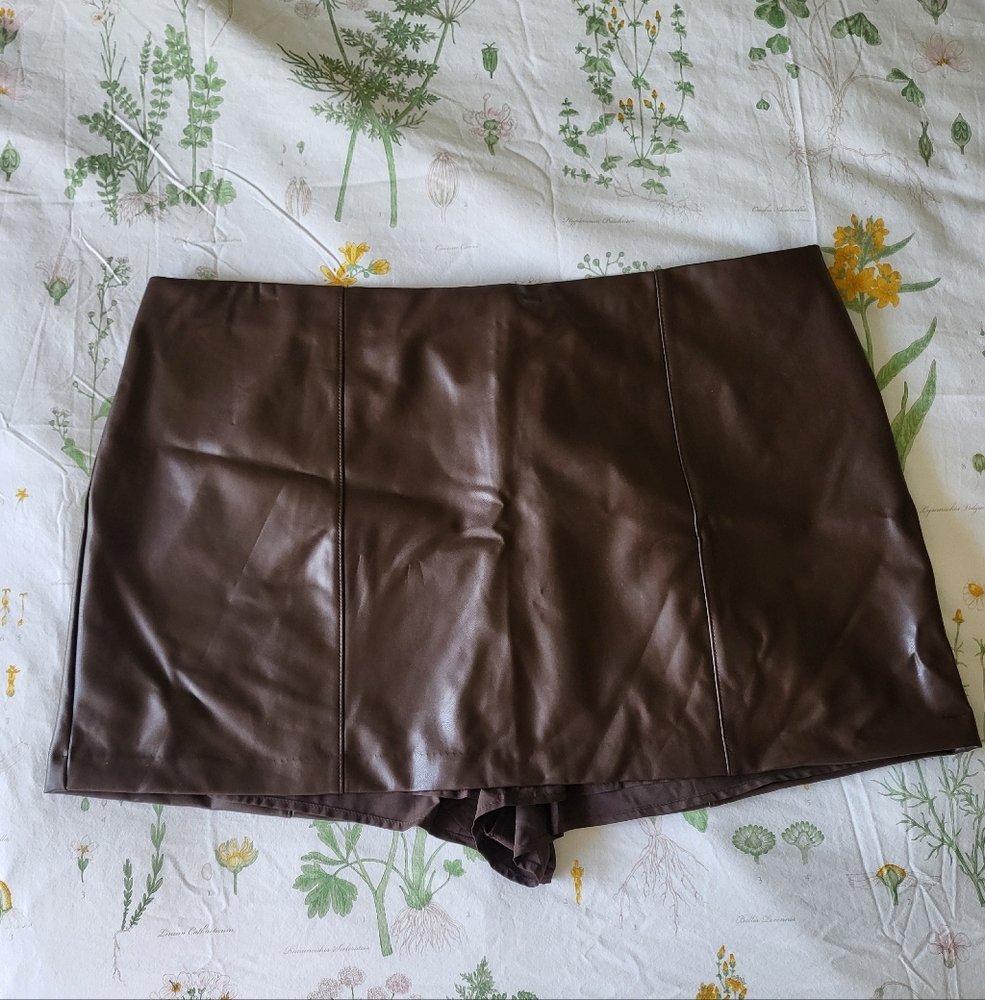 Brown Faux Leather Skort